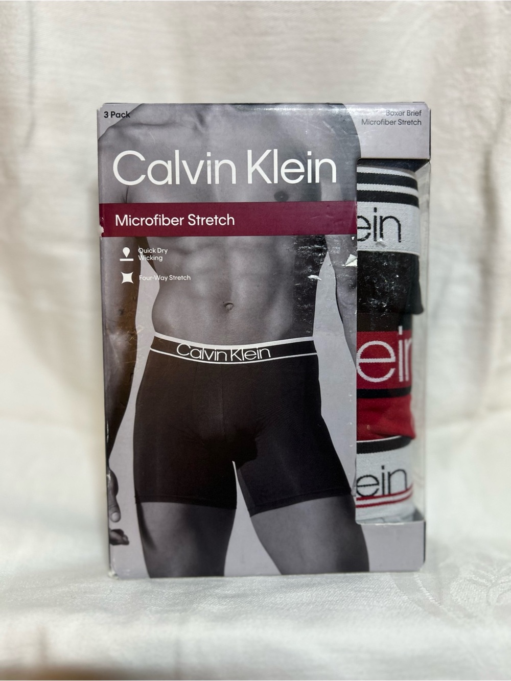 Calvin Klein Men's Microfiber Stretch Boxer Briefs - Black/Red/White - 3 Pack